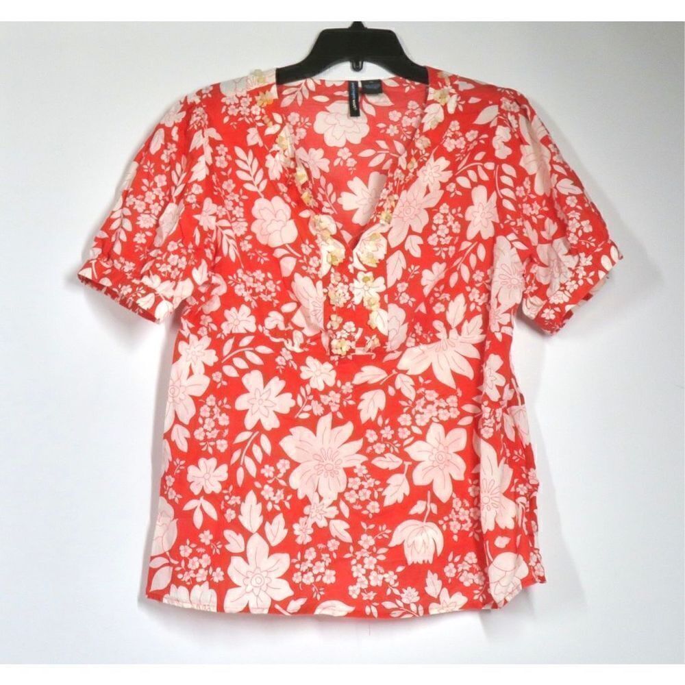 Saint Tropez West Tropical Floral Blouse Red White XL